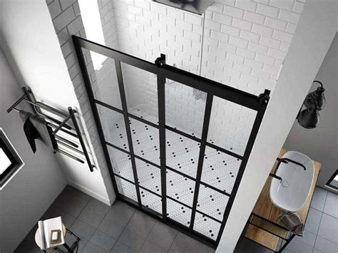 black grid sliding shower doors